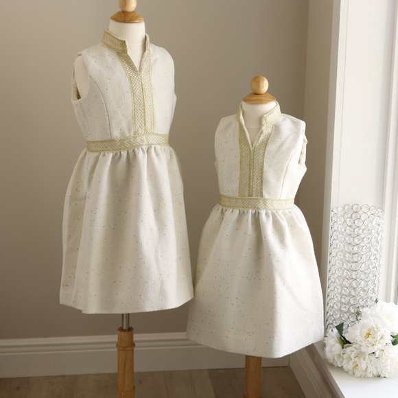 Girl's Couture Off White Gold Fleck Tweed Dress Sleeveless Tailored Party Event - Picture 8 of 10